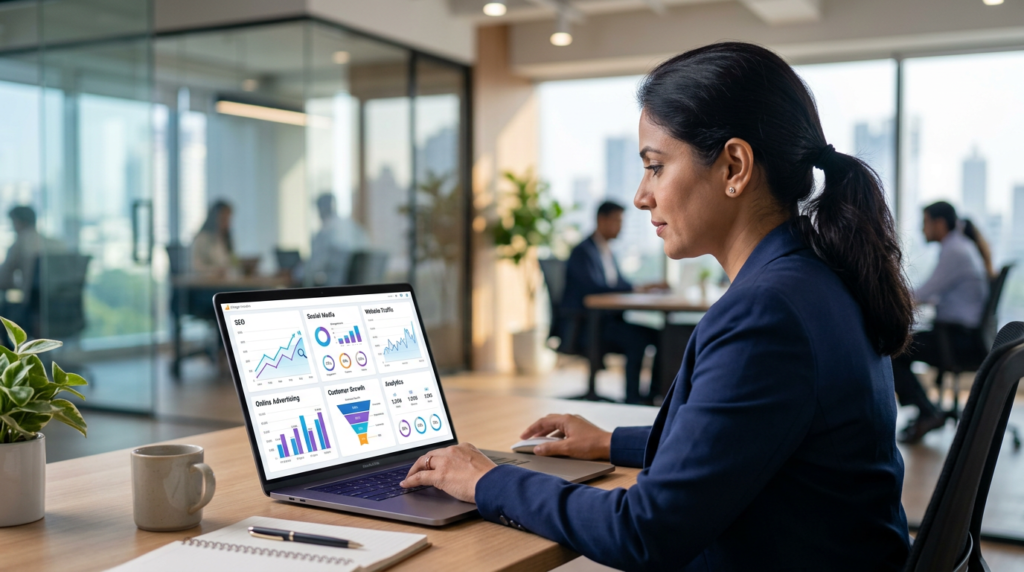 Digital marketing strategy on laptop for business